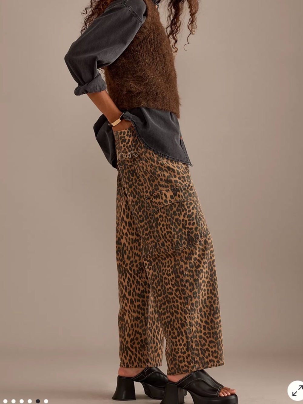 Leopard Print Wide-Leg Utility Pants - Brown/Black